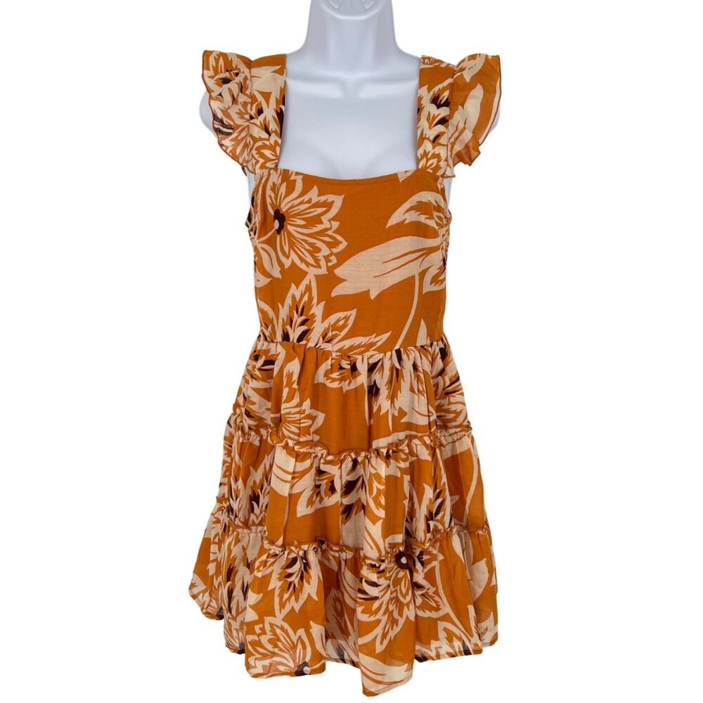 Band Of The Free Floral Tiered Ruffle Mini Dress Yellow Cream Size Small NWOT